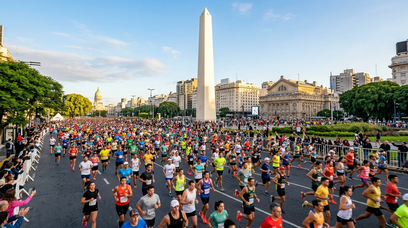 Corredores da Meia Maratona de Buenos Aires pelas ruas da capital argentina