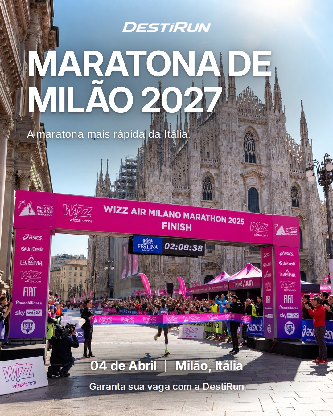 Publicação da DestiRun sobre a Maratona de Milão 2027