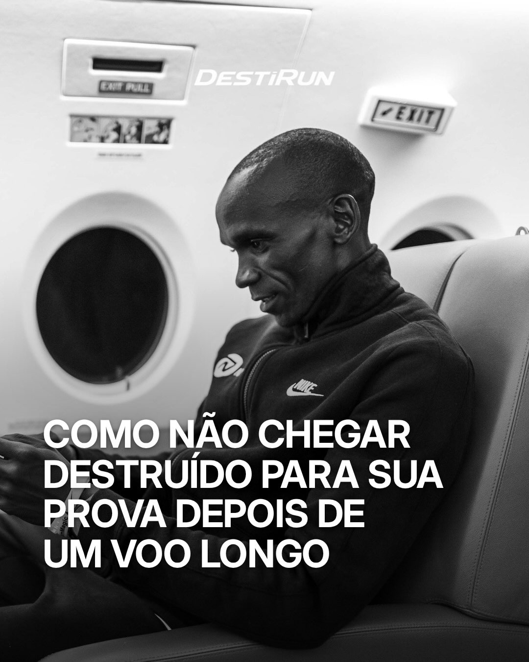 Publicação da DestiRun com dicas para viajar de avião antes de uma prova